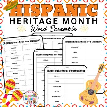 Preview of Hispanic Heritage History Month Word Scramble Activity /October Worksheets