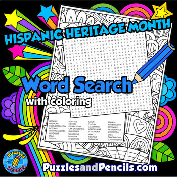 Preview of Hispanic Heritage Month Word Search Puzzle Activity with Coloring | HHM Puzzle