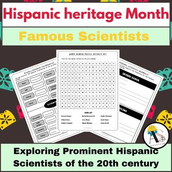 Preview of Hispanic Heritage Month: Word Search Puzzle_Scientists WebQuest_Bilingual Vocab