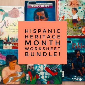Preview of Hispanic Heritage Month Worksheet Bundle for 6 BOOKS - plus BONUS CRAFT IDEAS!