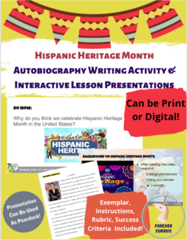 Preview of Hispanic Heritage Month Writing Autobiography Activity & Presentations