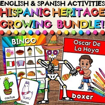 Preview of Hispanic Heritage Month and Spanish Holiday Activities Growing Bundle