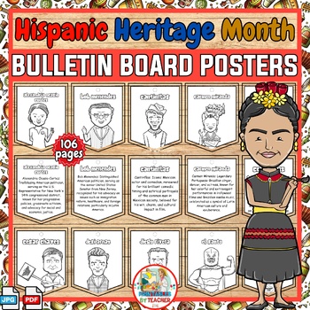 Preview of Hispanic Heritage Month biography coloring posters bulletin board-class decor