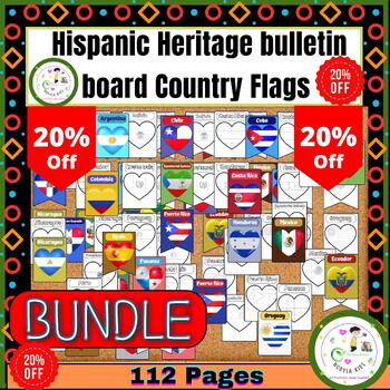 Preview of Hispanic Heritage Month bulletin board Flags| Bundle Colorful Flags and Coloring