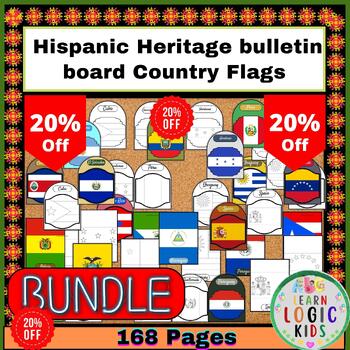 Preview of Hispanic Heritage Month bulletin board Flags| Bundle Colorful Flags and Coloring