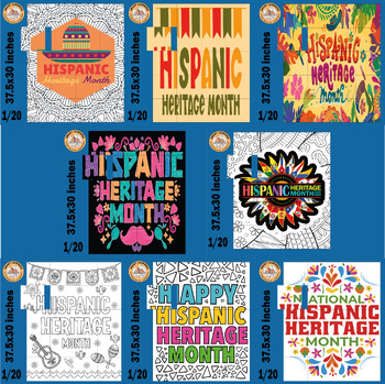 Preview of Hispanic Heritage Month coloring pages activities Collaborative Poster Bundle