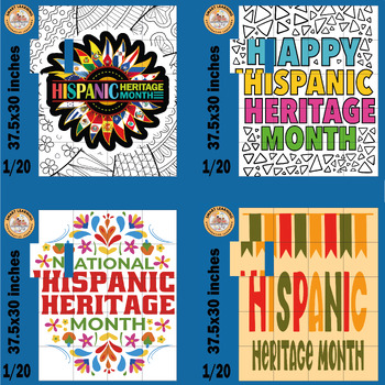 Preview of Hispanic Heritage Month coloring pages activities Collaborative Poster Bundle