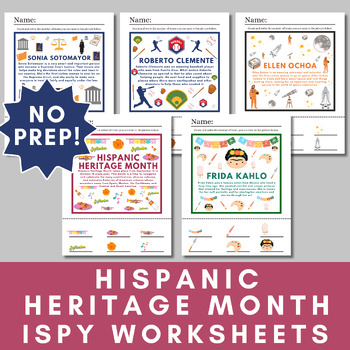 Preview of Hispanic Heritage Month iSpy Printable Worksheets