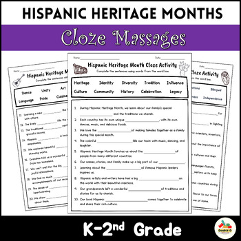 Preview of Hispanic Heritage Months Cloze Sentences-Fill in the blank-Morning Work K-2nd