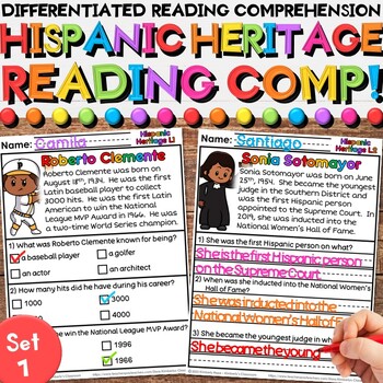 Preview of Hispanic Heritage Reading Comprehension Social Studies & Literacy Worksheets