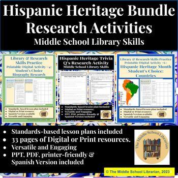 Preview of Hispanic Heritage Research Bundle  - Middle School Library Skills