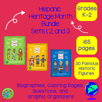 Preview of Hispanic Heritage (Sets 1/2/3) Bio/Color Page, Questions, Graphic Organizers