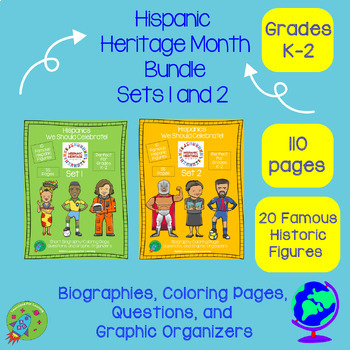 Preview of Hispanic Heritage (Sets 1 &2) Bio/Color Page, Questions, Graphic Organizers