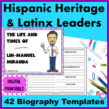 Preview of Hispanic Heritage and Latinx Leaders 42 Biography Reports Templates