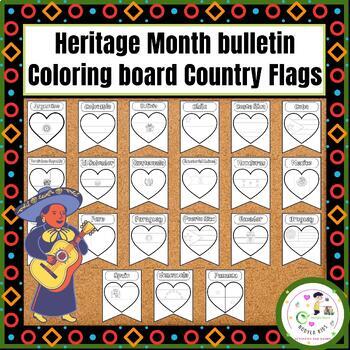 Preview of Hispanic Heritage month bulletin board | Coloring  Hispanic Country Flags