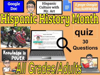 Preview of Hispanic History Month quiz- All Grades - 30 True/False Questions with Answer
