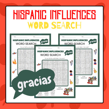 Preview of Hispanic Influences Word Search | Hispanic Heritage Month Activities