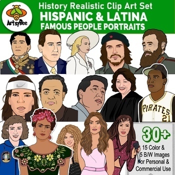 Preview of Hispanic Latina Heritage Realistic Portrait clipart 30+images Set commercial use