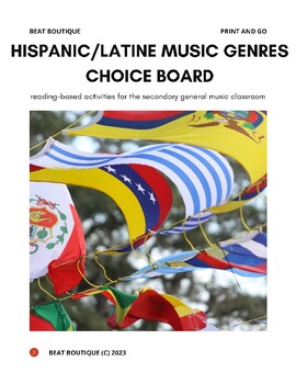 Preview of Hispanic/Latine Music Genres Choice Board Print and Go