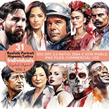 Preview of Hispanic Latinx Heritage Influential Hispanic Leaders Clipart Realistic Portrait
