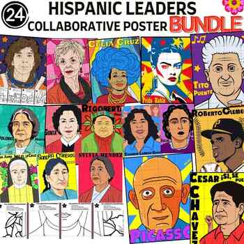 Preview of Hispanic Leaders Collaborative Poster Mural Project Hispanic Heritage BUNDLE