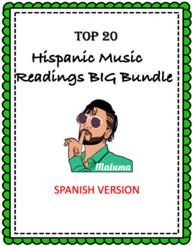 Preview of Hispanic Music Spanish BIG Bundle: TOP 20 Lecturas @50% off! (Música/Baile)