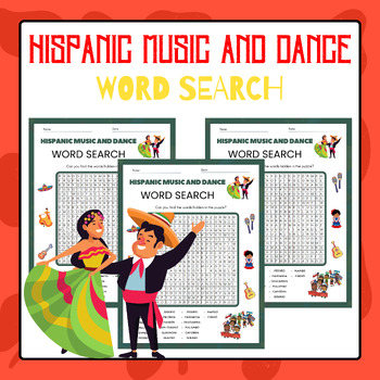 Preview of Hispanic Music and Dance Word Search | Hispanic Heritage Month Activities