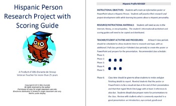 Preview of Hispanic Person Research Project with Scoring Guide