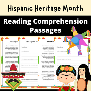 Preview of Hispanic heritage month reading comprehension passages and Questions