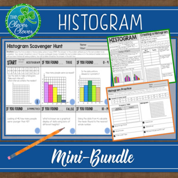 Preview of Histogram - Notes, Practice Worksheets and Scavenger Hunt