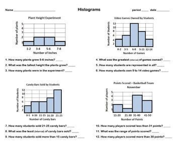 Histograms Worksheet with Answer KEY Analyze Summarize Data Analysis