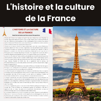 Preview of Histoire et Culture de la France | Fiche de Lecture | French History and Culture