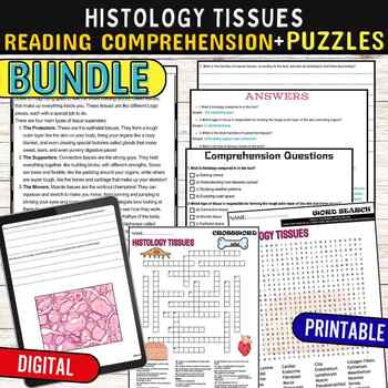 Preview of Histology Tissues Reading Comprehension Puzzles,Digital & Print BUNDLE