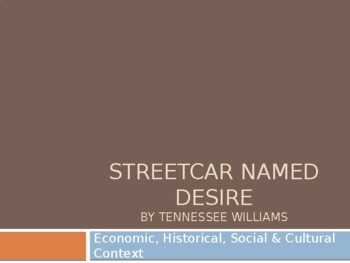 Preview of Historical, Cultural + Social Context Powerpoint for A Streetcar Named Desire