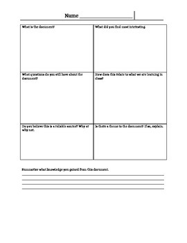 Preview of Historical Document Analysis Worksheet