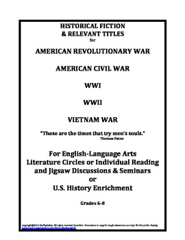 Preview of Historical Fiction American Revolutionary War Civil War WWI WWII Vietnam