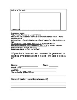 historical fiction book report template