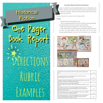 Preview of Historical Fiction Book Report with Rubric - One Pager