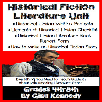 Preview of Historical Fiction Literature Unit, Writing Projects, Book Report, and More