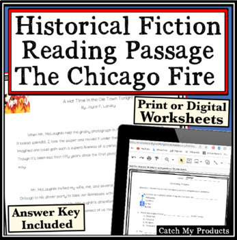 Preview of Historical Fiction Passage and Questions on Chicago Fire Printable and Digital