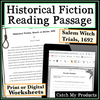 Preview of Historical Fiction Passage for Reading Comprehension Questions Salem Witch Trial