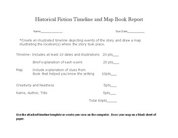 Preview of Historical Fiction Timeline and Map Book Report and Rubric