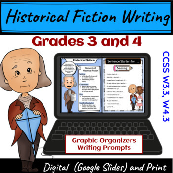 Preview of Historical Fiction Writing Unit Prompts Included, Digital and Print Grades 3-4