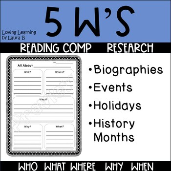 Preview of 5 W's Template Primary Junior   Printable & Digital  Biographies, Events,