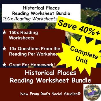 Preview of Historical Places in World History COMPLETE Reading Worksheet Bundle *Editable**
