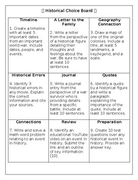 Preview of Historical Social Studies Choice Board Activities & Worksheets