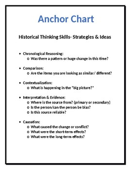 Preview of Historical Thinking Skills Anchor Chart/ Handout
