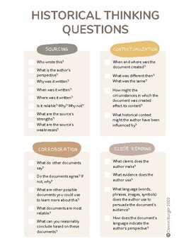 Preview of Historical Thinking Skills: Questions and Sentence Starters