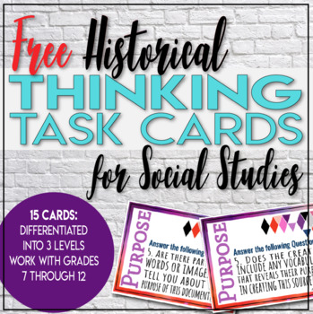 Preview of Free - Historical Thinking Task Cards for Social Studies Skill of Purpose