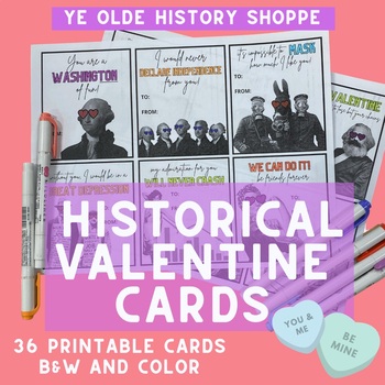 Preview of Historical Valentine's Day Cards - Valentines for History Class - Printable Card